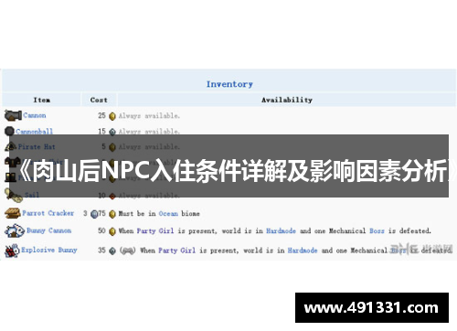 《肉山后NPC入住条件详解及影响因素分析》